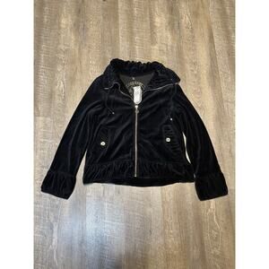 Adrienne Vittadini Black Velvet Velour‎ Zip Up Track Jacket L Large